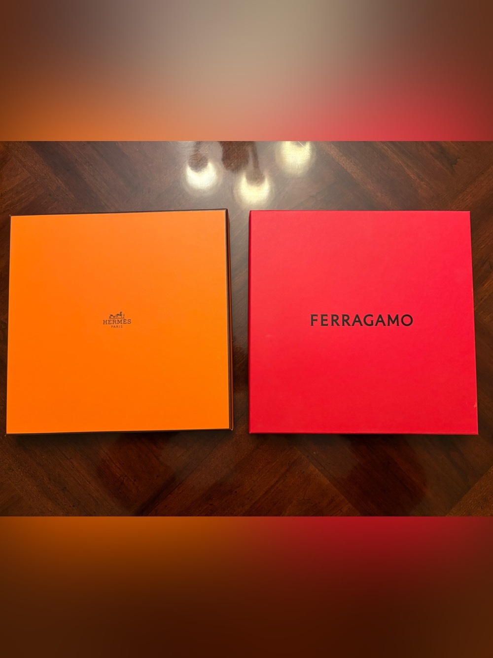2 designer flat boxes - Hermes and Ferragamo